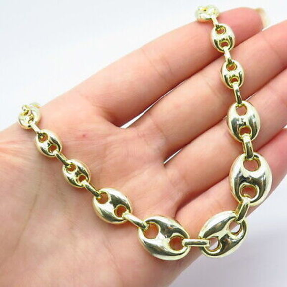 925 Sterling Silver Gold Plated Anchor Mariner Chain Necklace 16